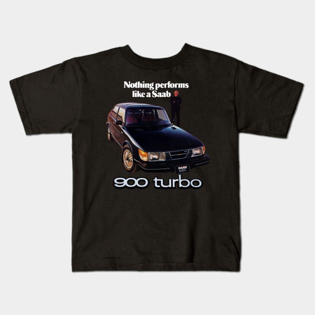 SAAB 900 TURBO - advert Kids T-Shirt by Throwback Motors